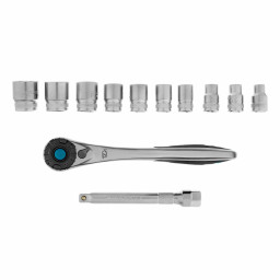 Набор торцевых головок, трещотка 120 зубьев, 3/8", CrV, 12 предметов Gross