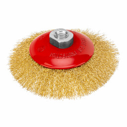 Щетка для УШМ, 125 мм, М14, "тарелка", латунированная витая проволока Matrix